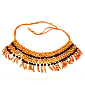 Ethnic Boho Beaded Bib Leather Statement Necklace